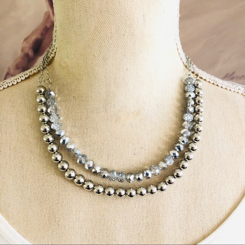 Elegant double strand beaded chain necklace
